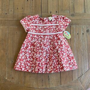 Sardon red floral pleated dress NWT